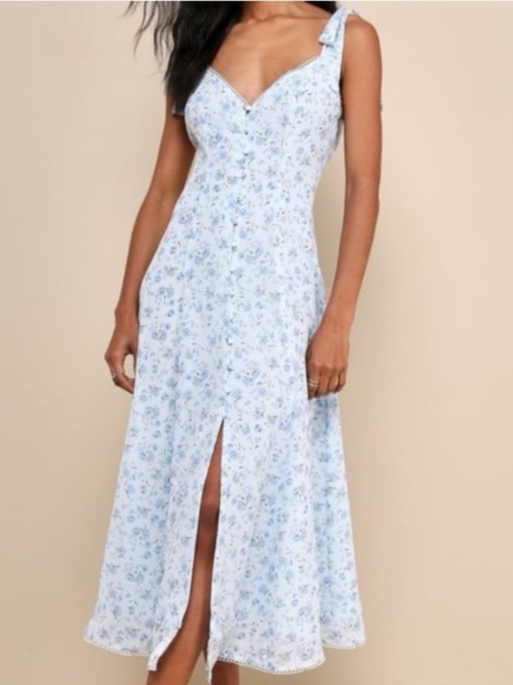 Lulus Charismatic Persona NWT size Small Light Blue Floral Tie-Strap Midi Dress